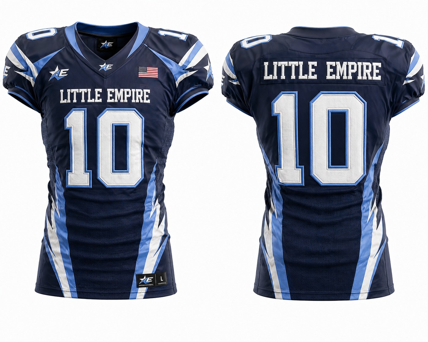 American football jersey custom sublimation front view breathable performance sportswear