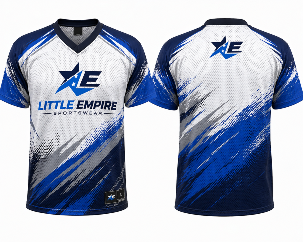 Practice football jersey white blue camouflage sleeves front and back view custom training sportswear
