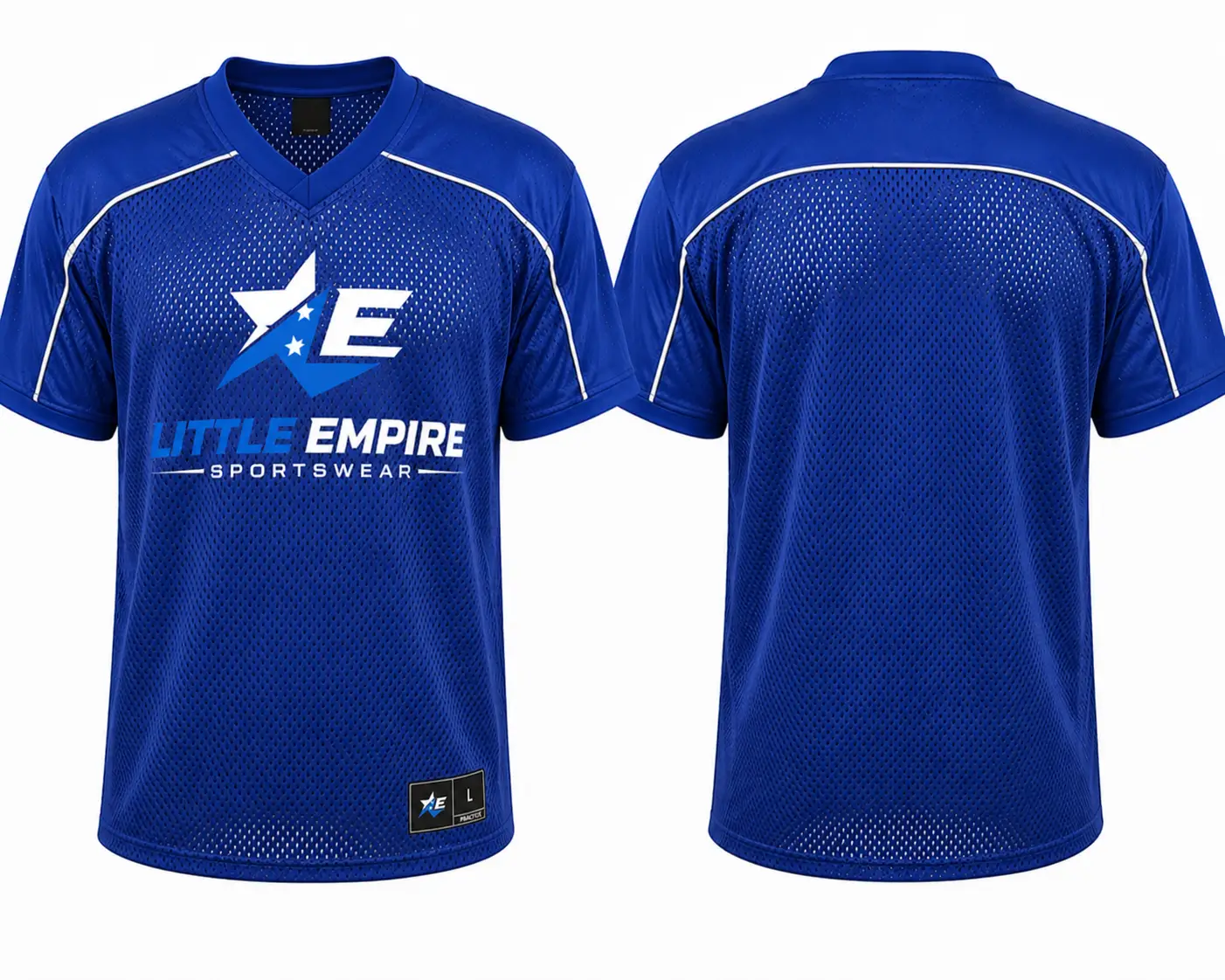 Practice football jersey white blue camouflage sleeves front and back view custom training sportswear