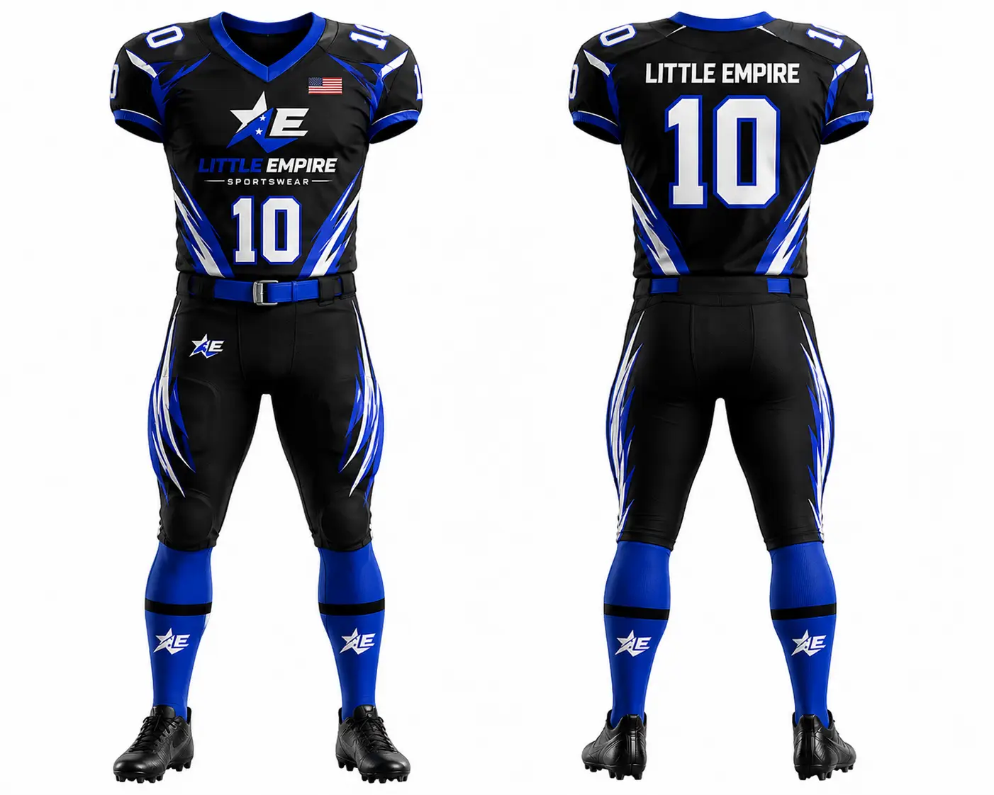 American football uniform front and back view custom sublimation teamwear