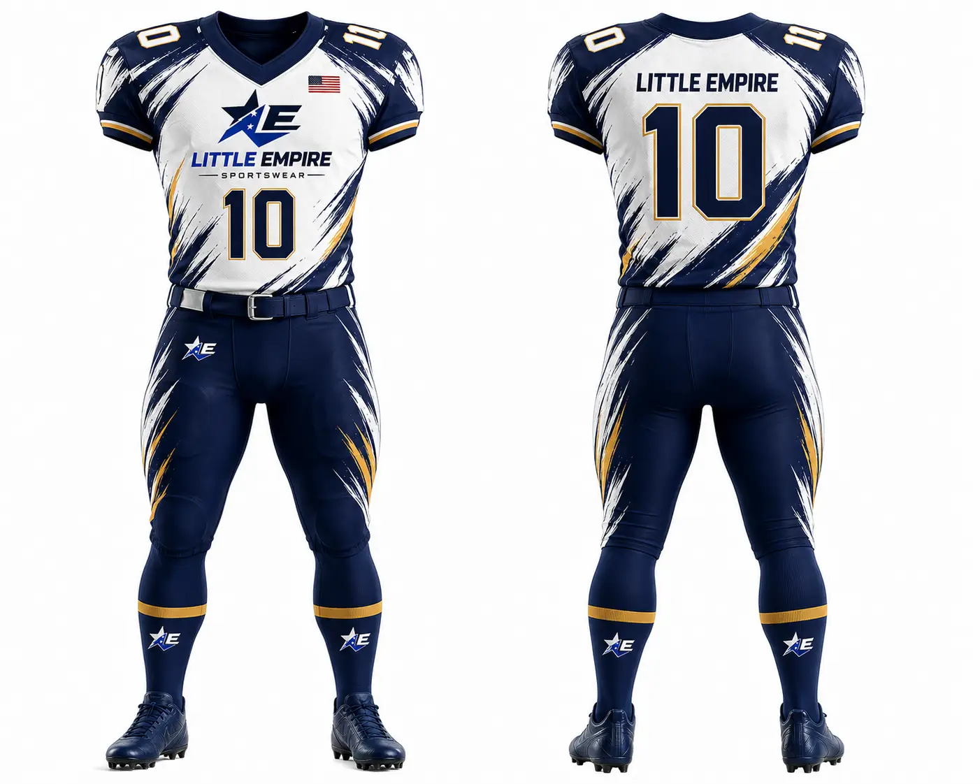 American football uniform front and back view custom sublimation teamwear