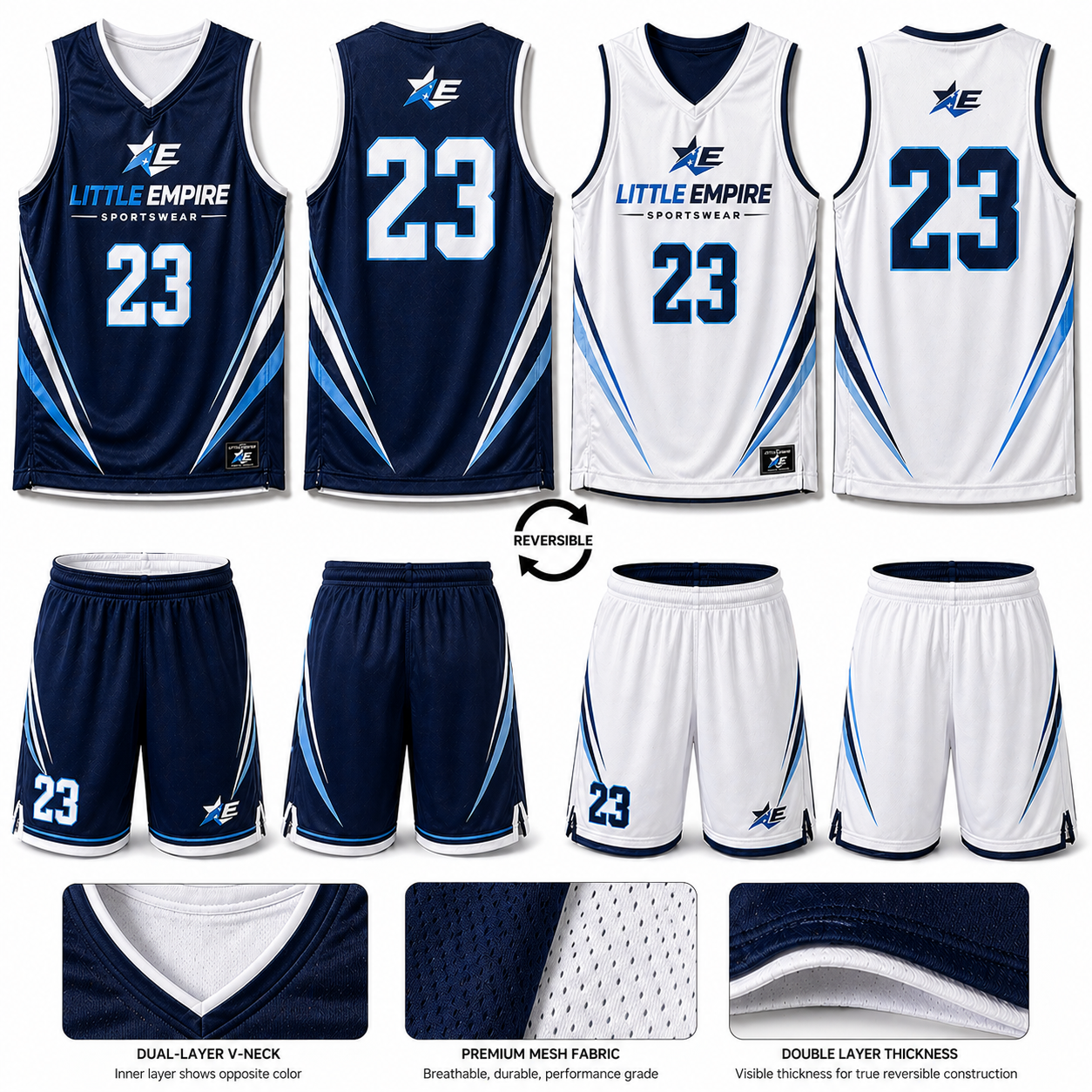 Reversible basketball uniform front and back view custom teamwear