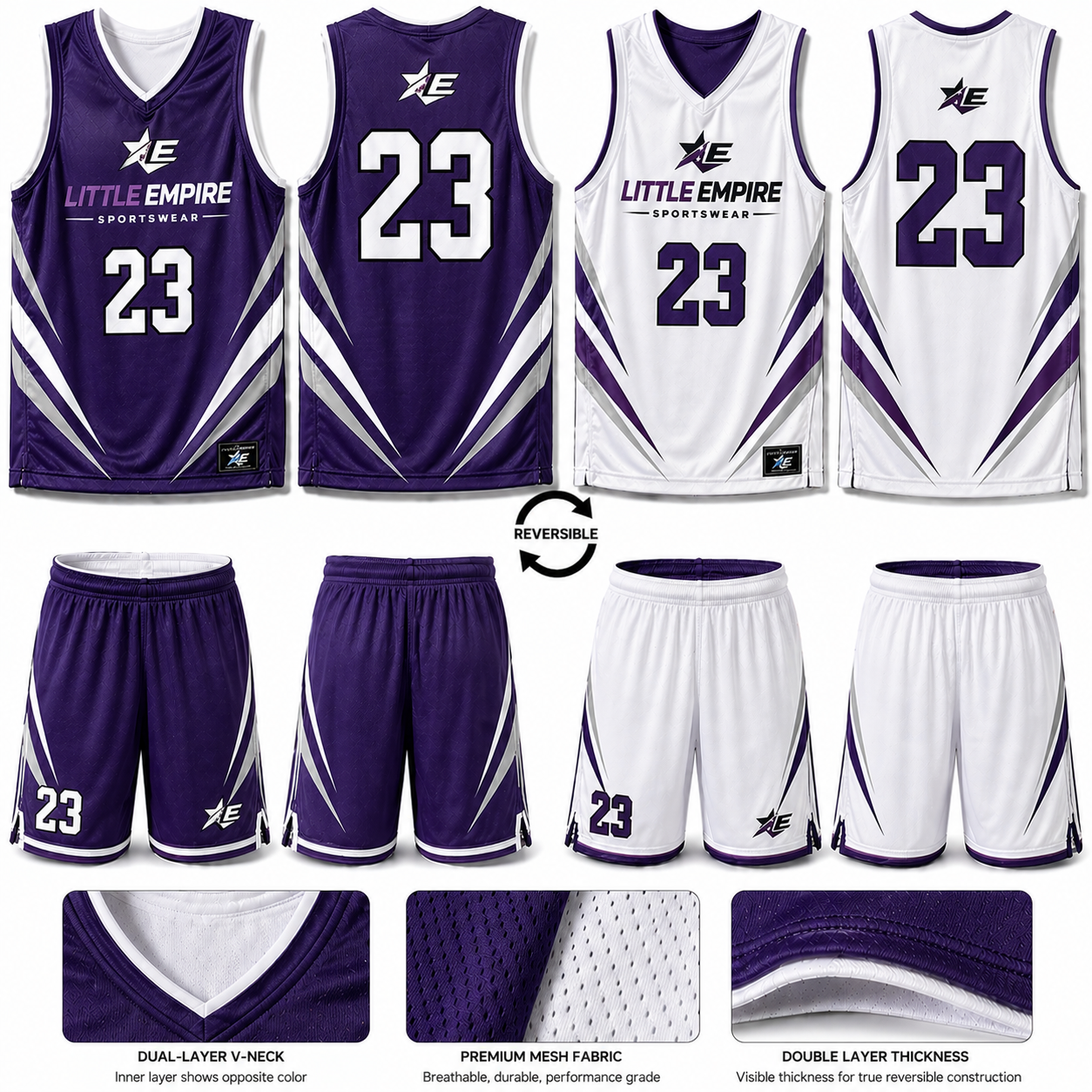 Reversible basketball uniform front and back view custom teamwear