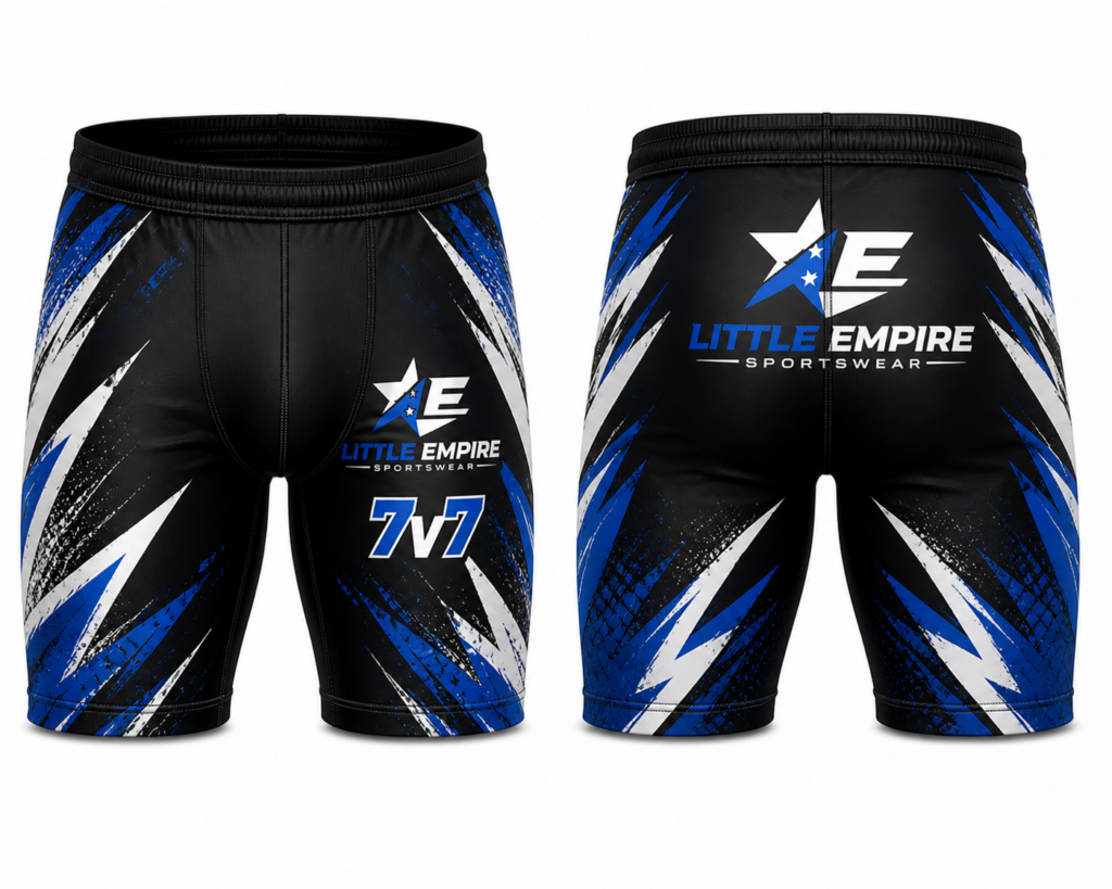 7v7 football shorts sublimation front and back view custom sports training shorts