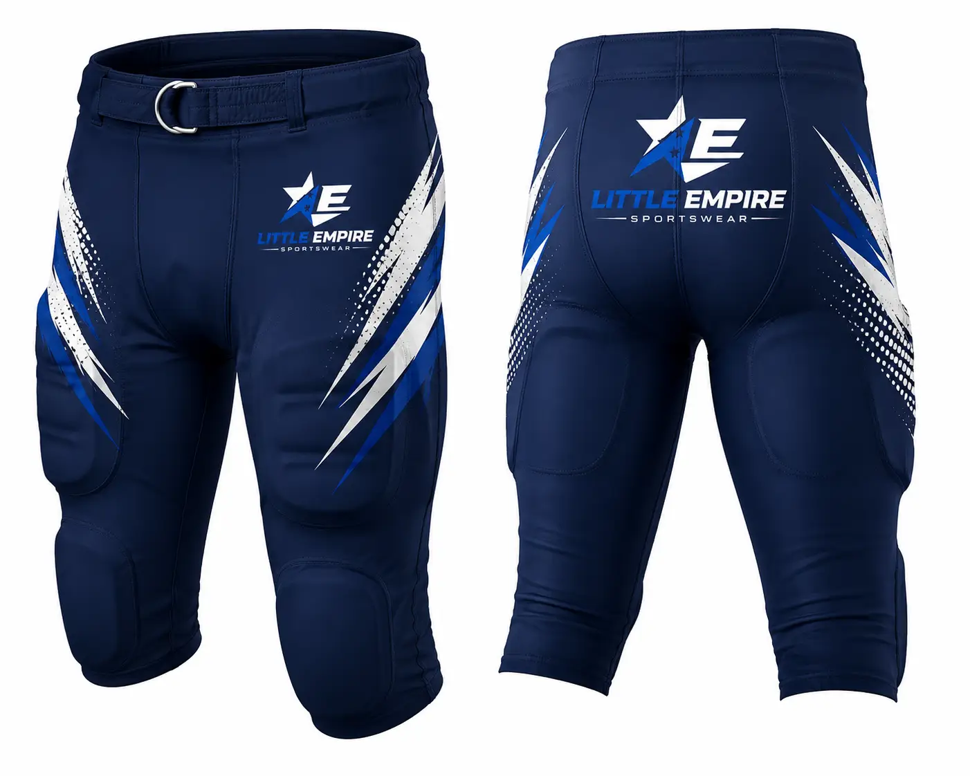 Padded American football pants front and back view custom sublimation sportswear
