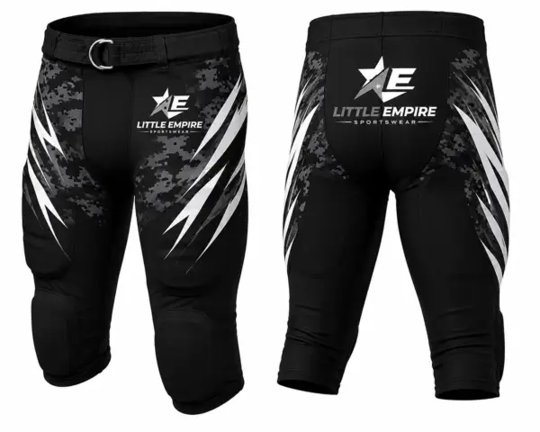 Padded American football pants front and back view custom sublimation sportswear