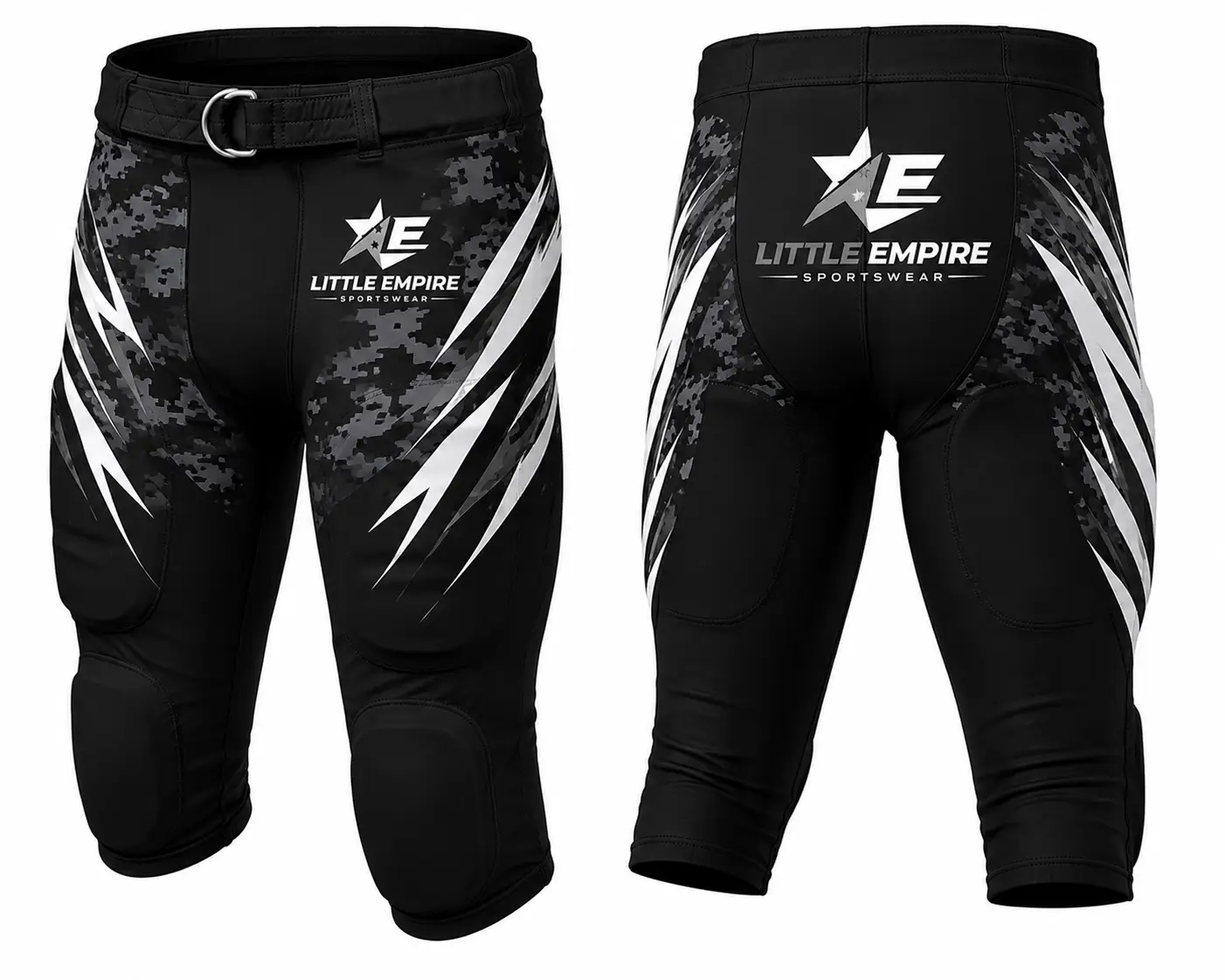 Padded American football pants front and back view custom sublimation sportswear