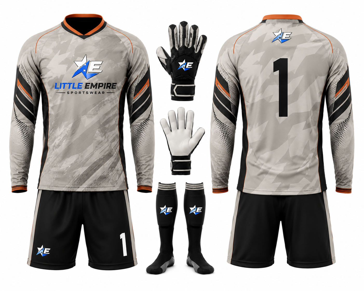 Goalkeeper kit front and back view custom soccer sportswear
