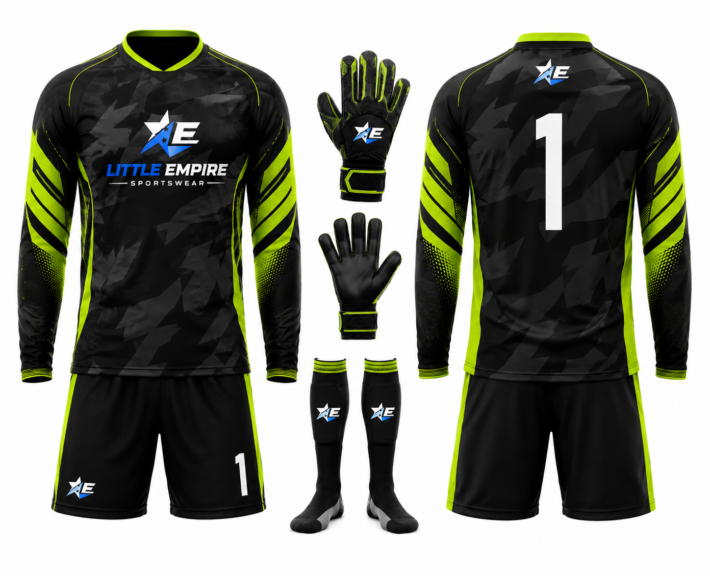 Goalkeeper kit front and back view custom soccer sportswear