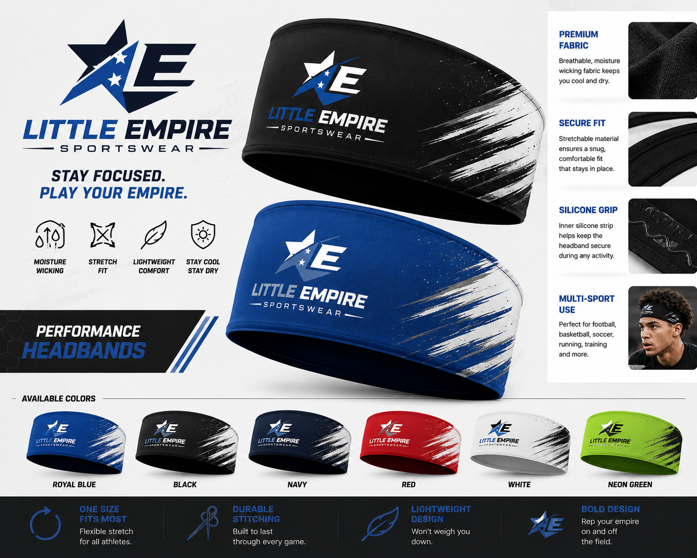Custom sports headband front view professional athletic accessory