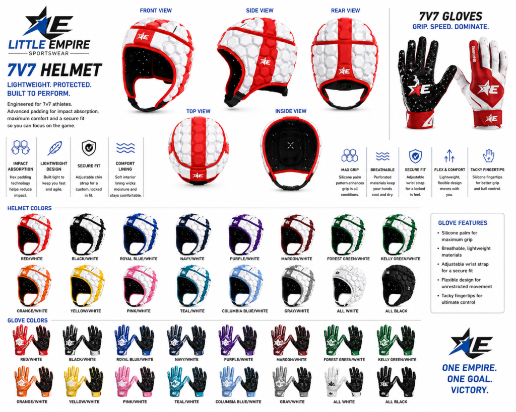 7v7 football gloves and soft shell helmet professional sports gear