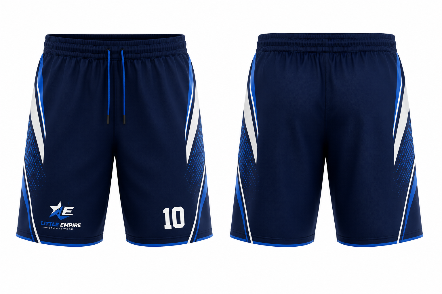Soccer shorts front and back view custom football sportswear