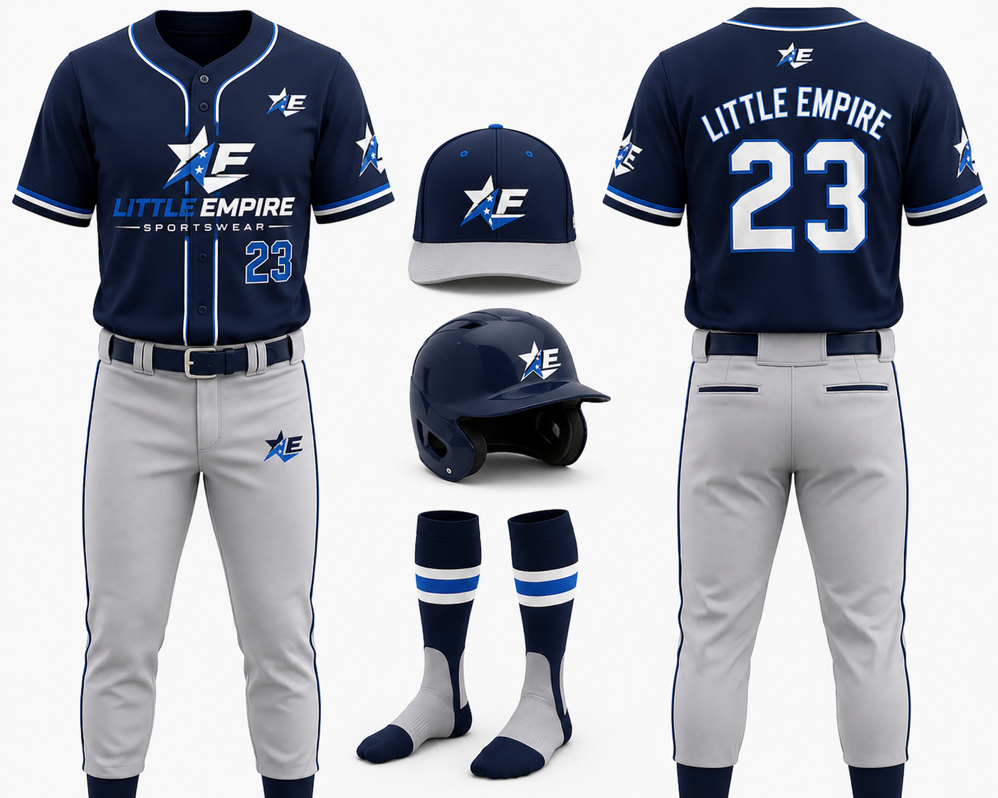 Custom baseball uniform front and back view professional sportswear